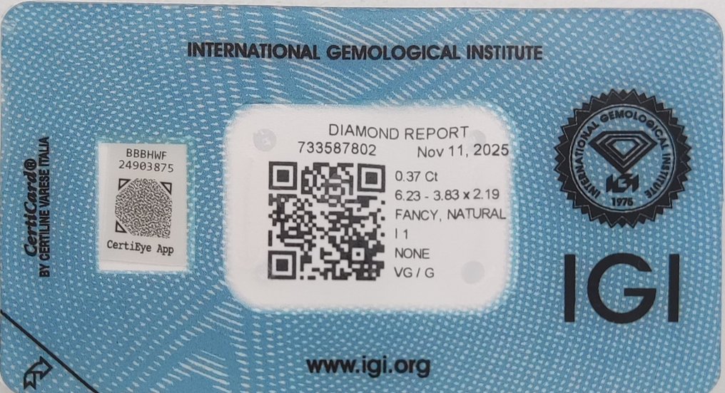 沒有保留價 - 1 pcs 鑽石 (天然彩色) - 0.37 ct - 梨形 - Fancy 淡粉紅色 灰色 - I1 - 國際寶石學院(International Gemological Institute (IGI)) #2.1