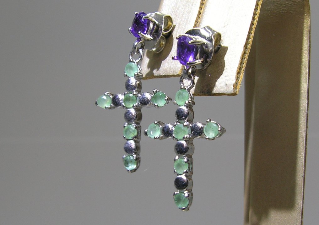 Emerald- Amethyst 耳环 - 高度: 24 mm - 宽度: 13 mm- 2.36 g - (2) #2.1