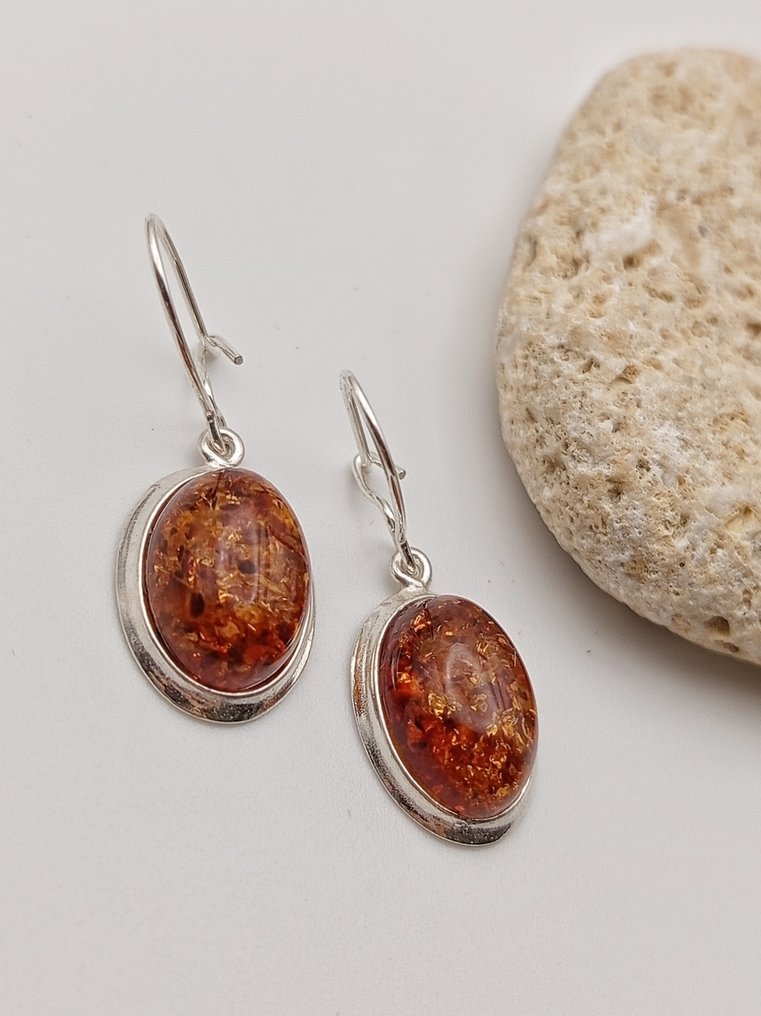 Ασημένια σκουλαρίκια 925 με Βαλτική Ίασμο υψηλής ποιότητας. - Ύψος: 30 mm - Πλάτος: 12 mm- 3 g - (1) #2.1