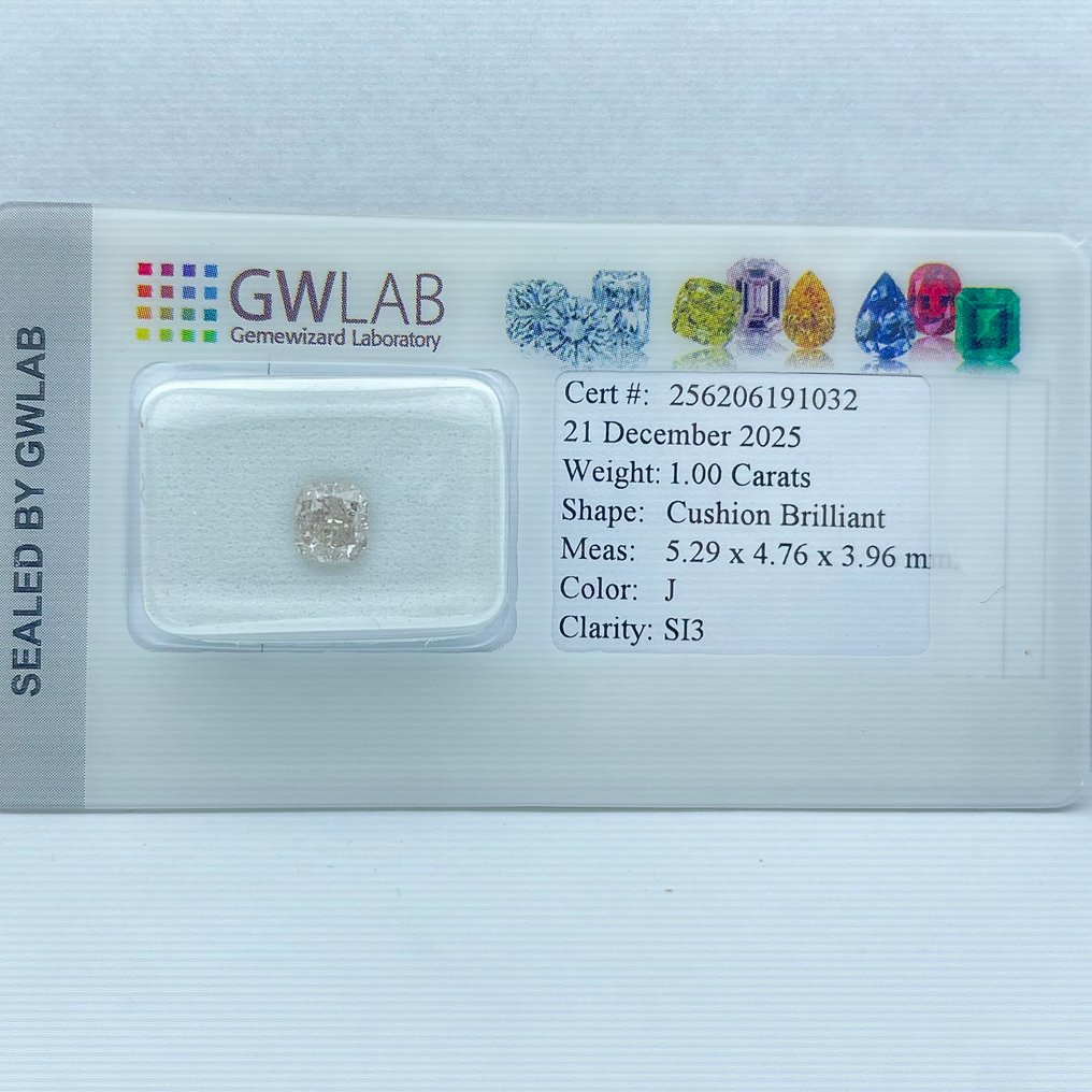 Utan reservationspris - 1 pcs Diamant (Natural) - 1.00 ct - Kudd - J - SI3 - Gemewizard Gemological Laboratory (GWLab) #1.0