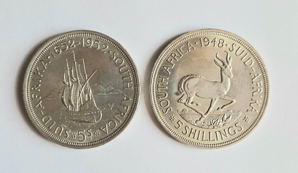 南非. 乔治六世. 5 Shillings 1948 - 1952/ Lote de 2 monedas.  (没有保留价) #2.1