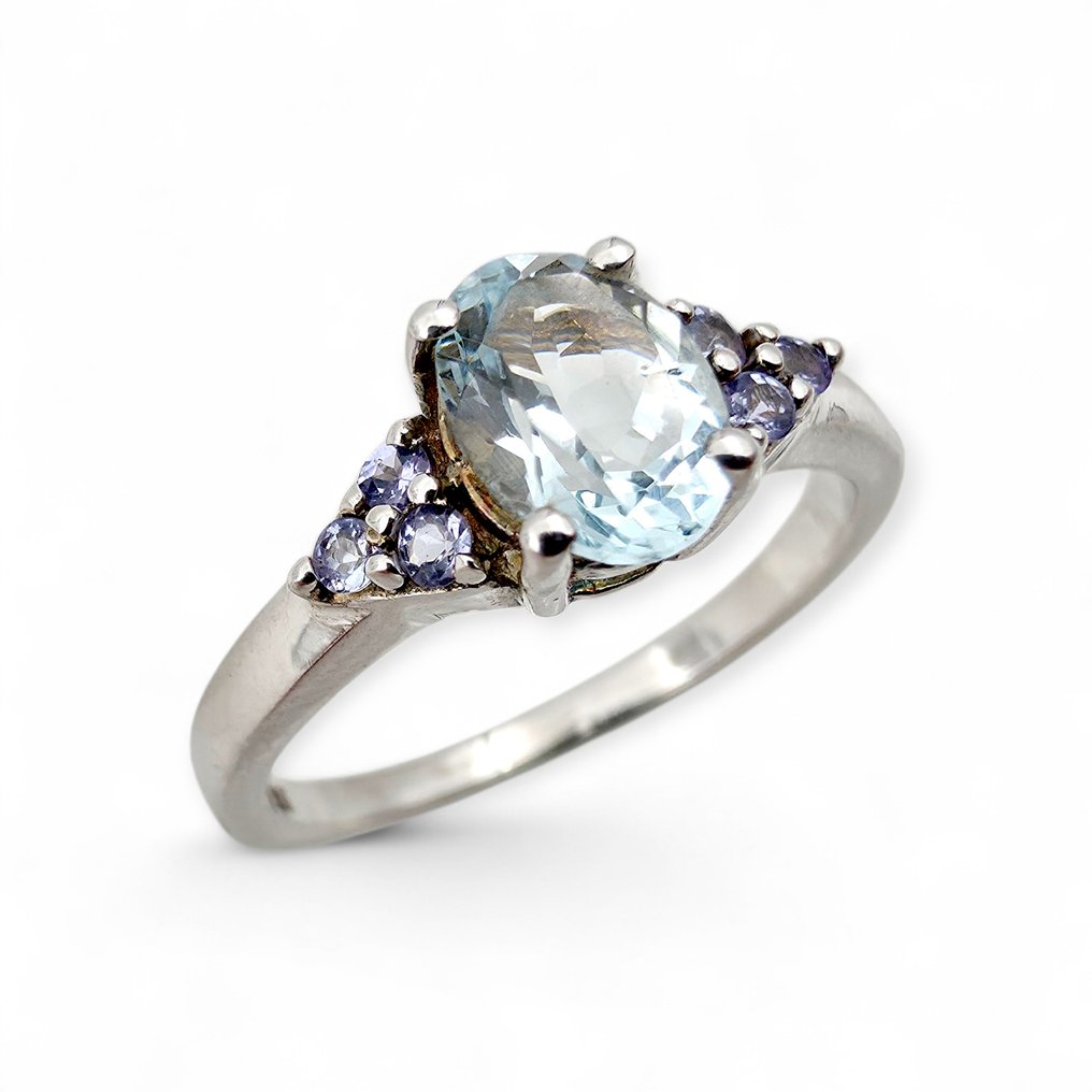 Ingen mindstepris - Ring Sølv - Aquamarine (certificeret) #1.0