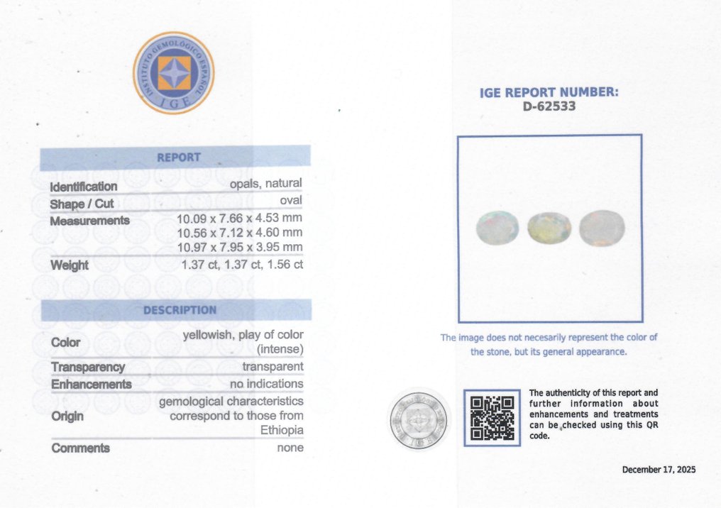 3 pcs  蛋白石  - 4.30 ct - 西班牙宝石学院（IGE） - 浓烈的色彩游戏 #2.1