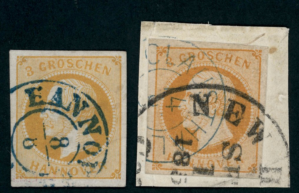 汉诺威 1859 - 2个Kabinett品牌——3克橙色和3克深橙色，贴在信件片上。 - Mi.Nr. 16a und 16b #1.0