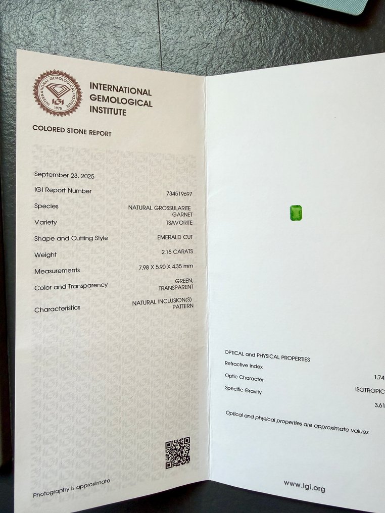 没有保留价 绿色 沙弗莱石  - 2.15 ct - 国际宝石研究院（IGI） #1.0