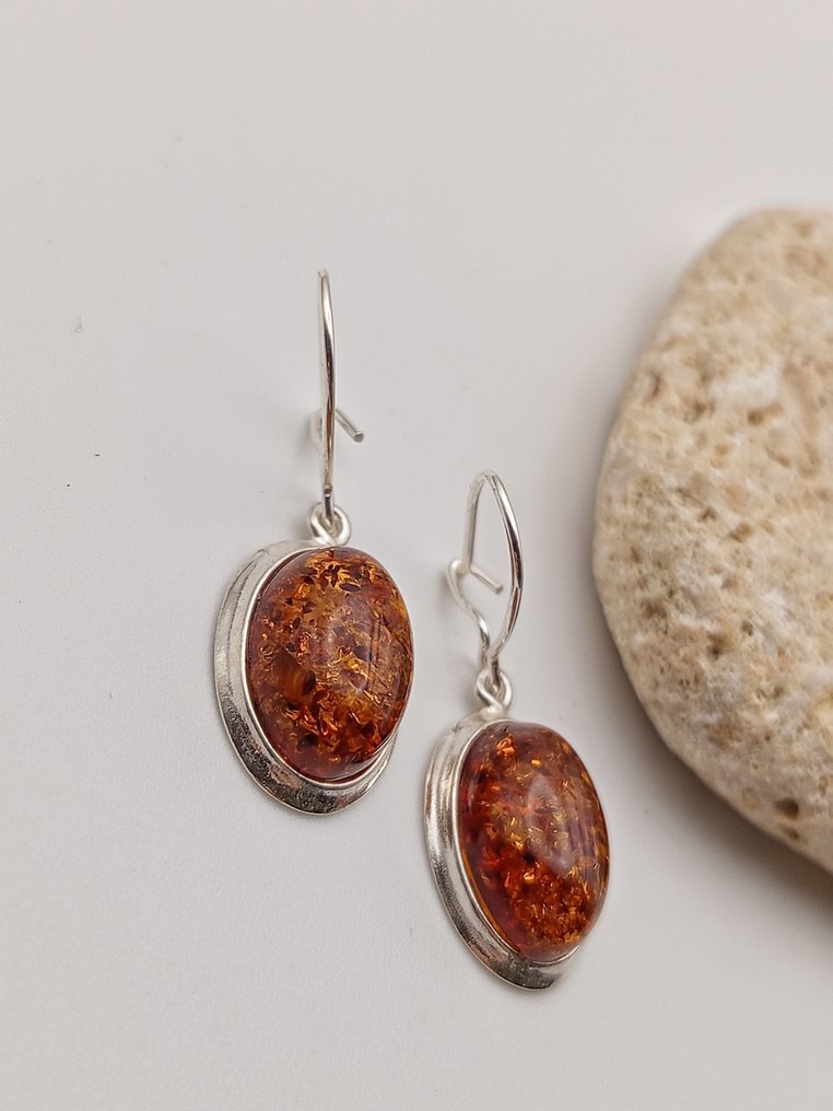 Ασημένια σκουλαρίκια 925 με Βαλτική Ίασμο υψηλής ποιότητας. - Ύψος: 30 mm - Πλάτος: 12 mm- 3 g - (1) #3.2