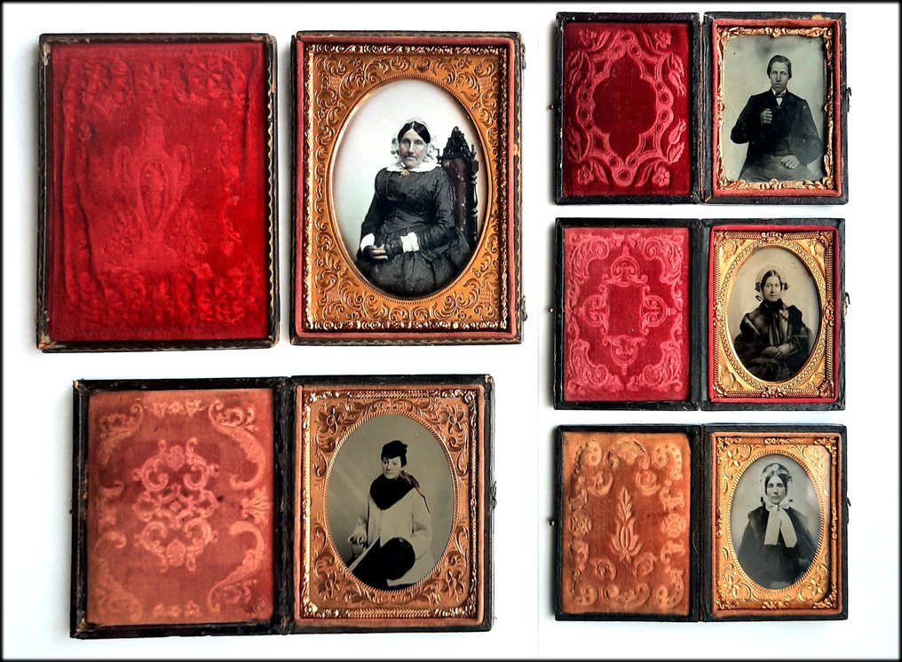 onbekend - Set van 1 daguerreotype + 3 ambrotype + 1 tintype portretten (1860s) #1.0