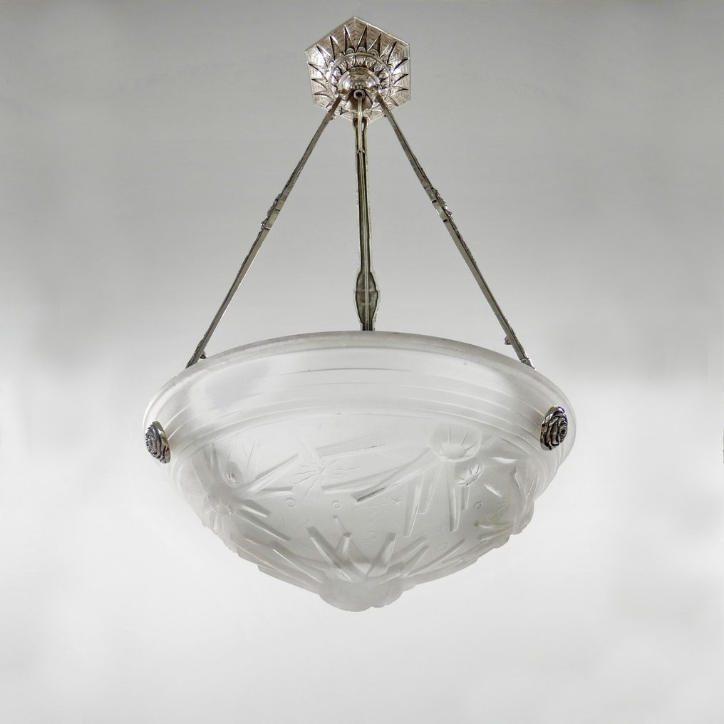Muller Frères - 枝形吊灯 - 镀镍实心黄铜或青铜和压制玻璃 #1.0