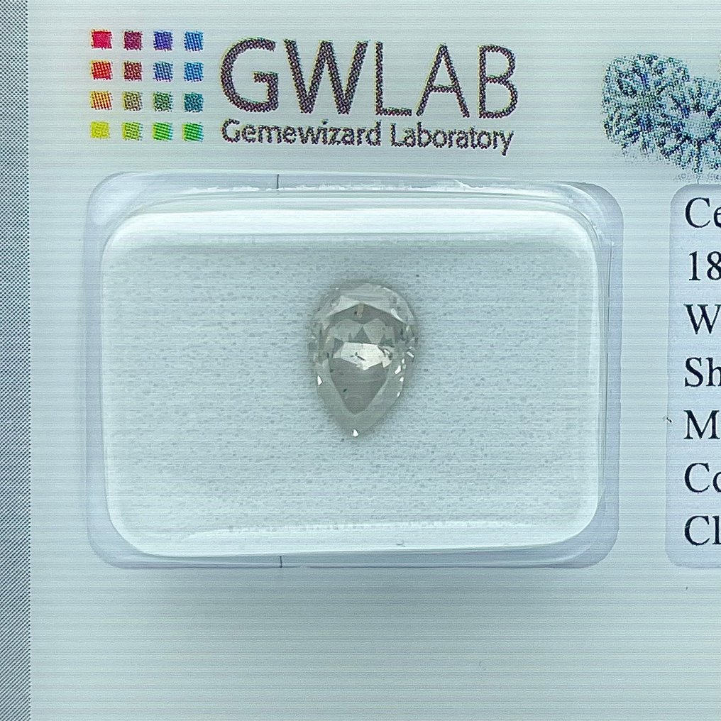 沒有保留價 - 1 pcs 鑽石  (天然)  - 1.01 ct - 梨形 - I(極微黃、正面看為白色) - SI3 - Gemewizard Gemological Laboratory (GWLab) #1.0