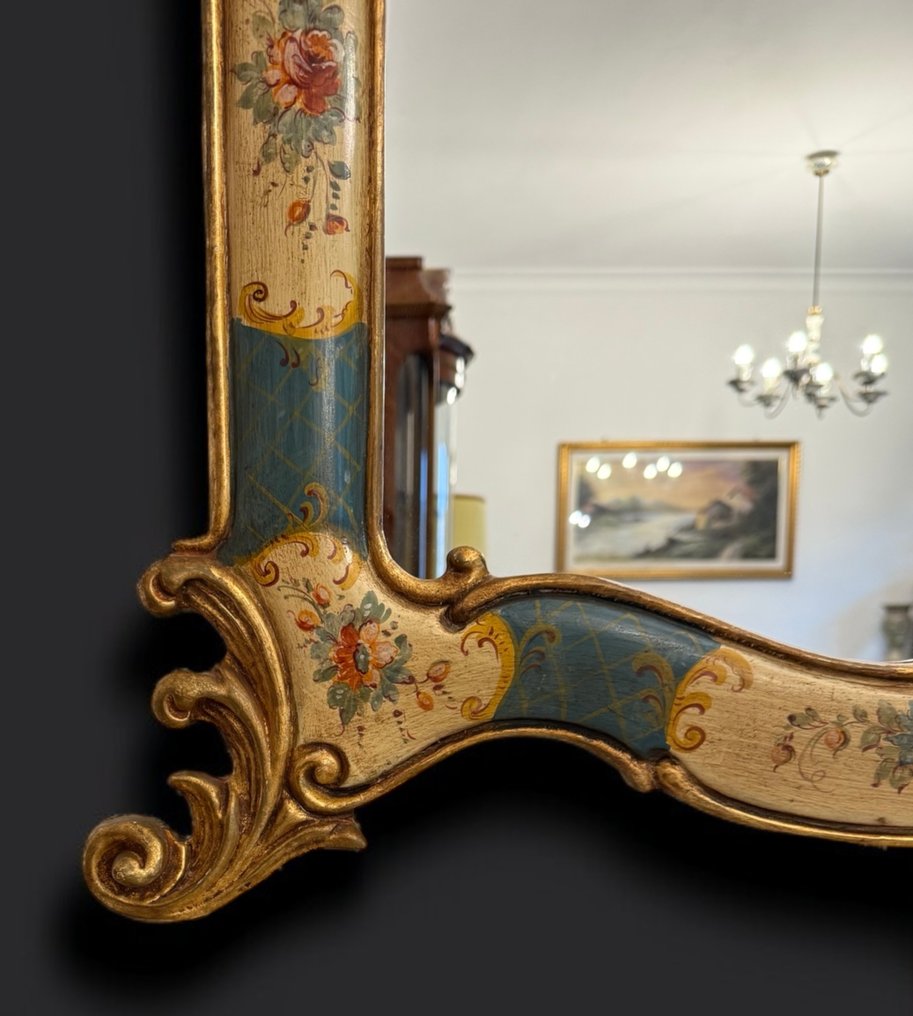 Grande - Καθρέφτης  - Βενετία - Γυαλιστερό ξύλο - Πράσινο/Μπλε Πετρόλ - Πολυχρωμένα ζωγραφικά #1.0