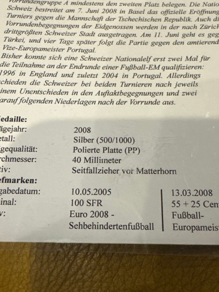 Ελβετία, Αυστρία. Silver medal Fussball EM 2008 Schweiz Silbermedaille ca.20g (χωρίς τιμή ασφαλείας) #2.1