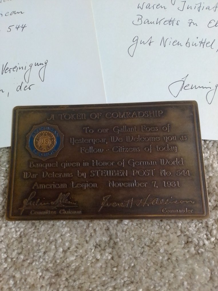 斯图宾男爵纪念章 544号分部 美国退伍军人协会 1931年宴会纪念牌 - 匾 - Messing Emaille #2.1