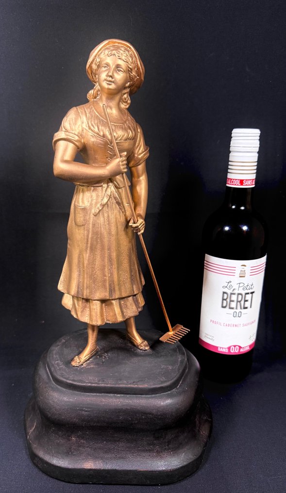 Victor Rousseau - Γλυπτό, Travail des champs - 37 cm - Ψευδάργυρος, Ξύλο #3.2