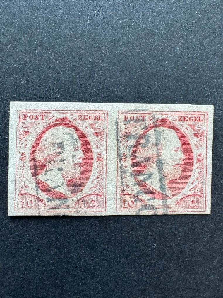 荷蘭 1852 - 威廉三世国王，排布和定位的配对 - NVPH 2 #4.3