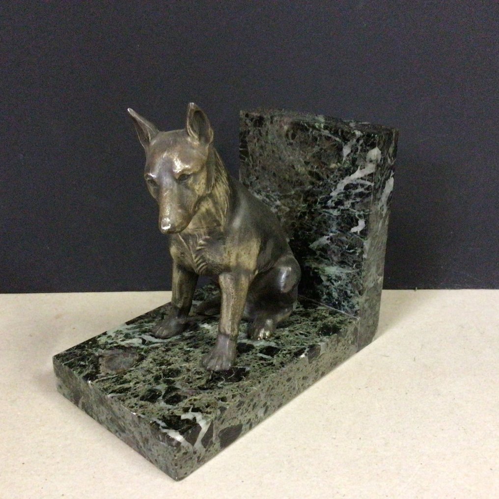 书挡 (2) - 德国牧羊犬 - 铜青铜色的锌合金安装在大理石底座上 #4.3