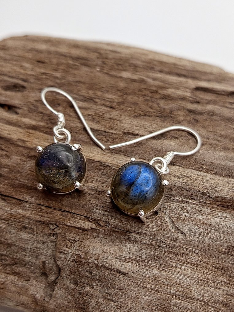 925银耳环，配蓝色拉布拉多石，顶级品质 - 高度: 10 mm - 闊度: 10 mm- 3.7 g - (1) #4.3