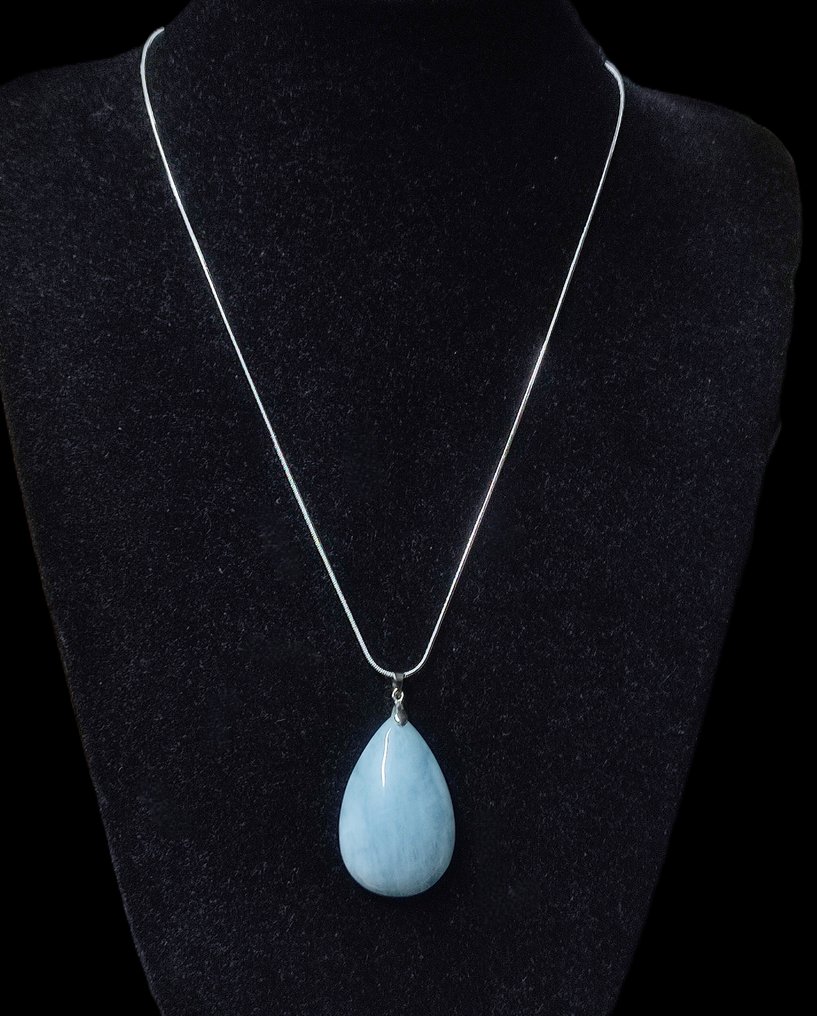 Lindo colar de prata 925 com água-marinha Frete grátis - Colar com pingente #1.0