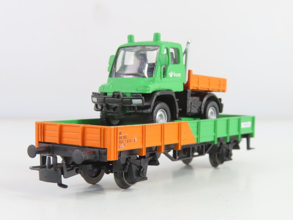 Märklin H0 - 00758-14 - Modellbahn-Güterwagen (1) - BAM Lage Bordwagen mit Ladung - NS #1.0