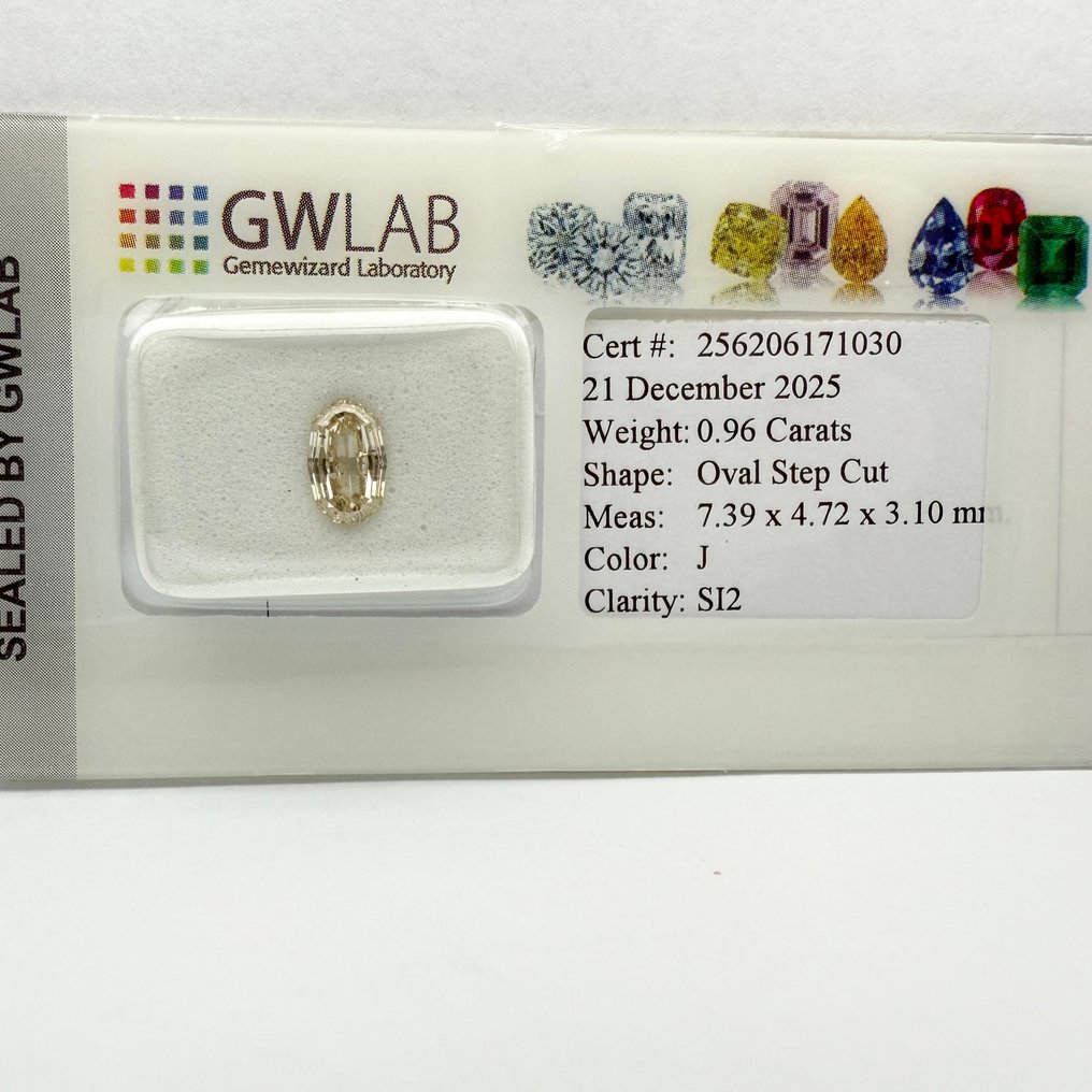 χωρίς τιμή ασφαλείας - 1 pcs Διαμάντι  (Φυσικό)  - 0.96 ct - Οβάλ - J - SI2 - Gemewizard Gemological Laboratory (GWLab) #1.0