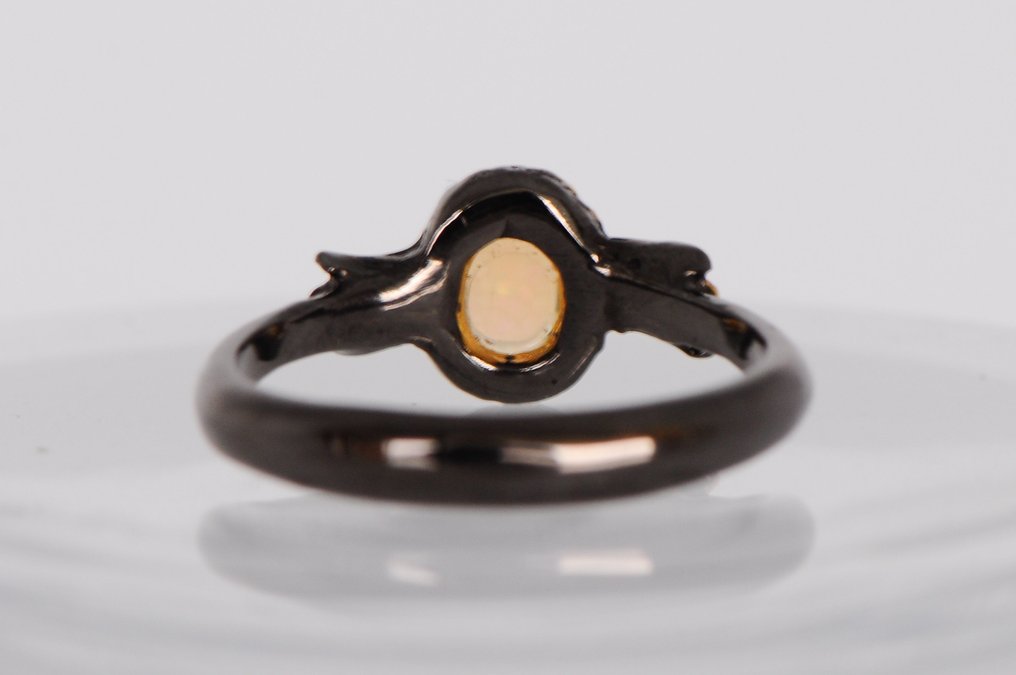 925 Silber schwarz rhodiniert -  Opal - Ring #3.2