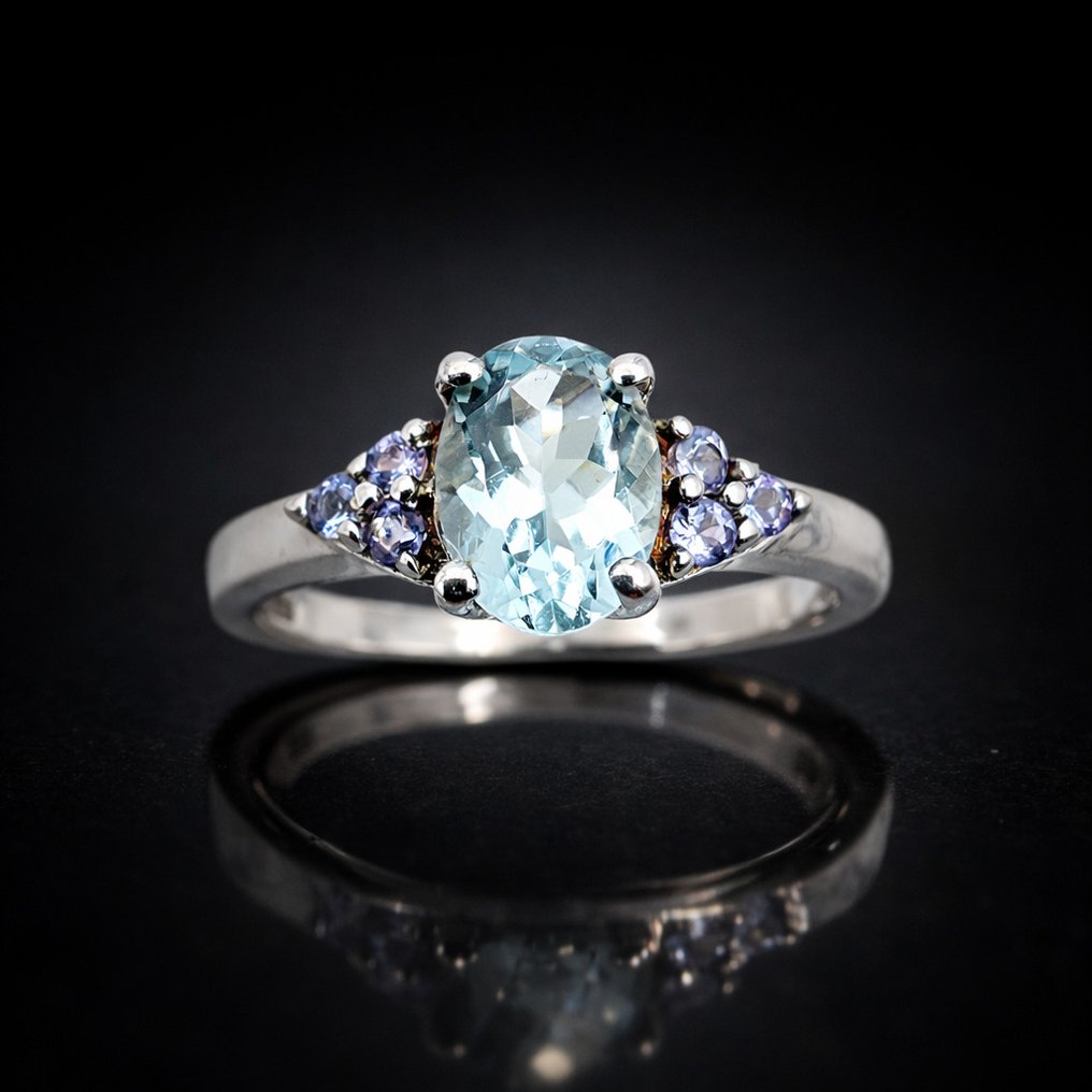 Ingen mindstepris - Ring Sølv - Aquamarine (certificeret) #1.0