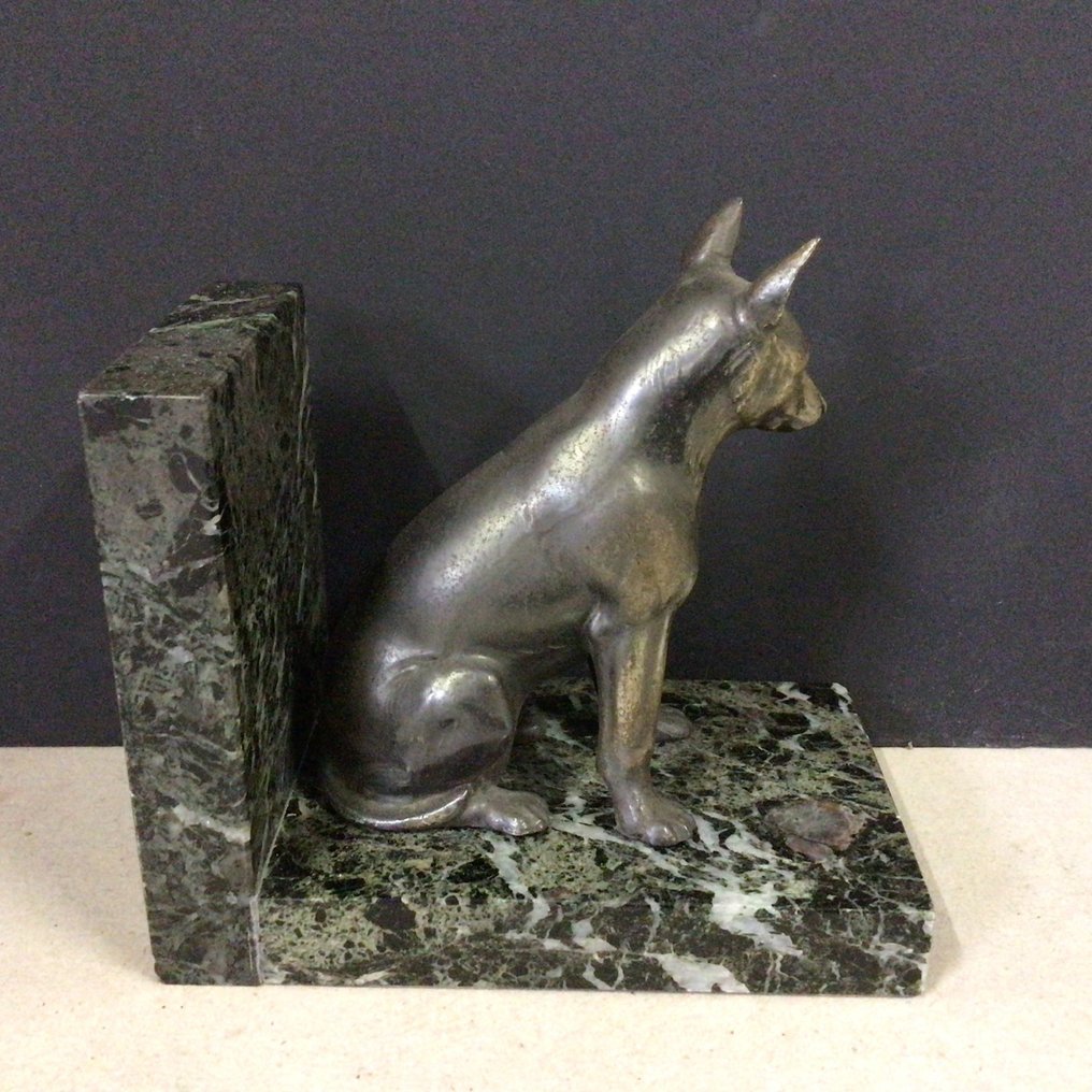 书挡 (2) - 德国牧羊犬 - 铜青铜色的锌合金安装在大理石底座上 #1.0