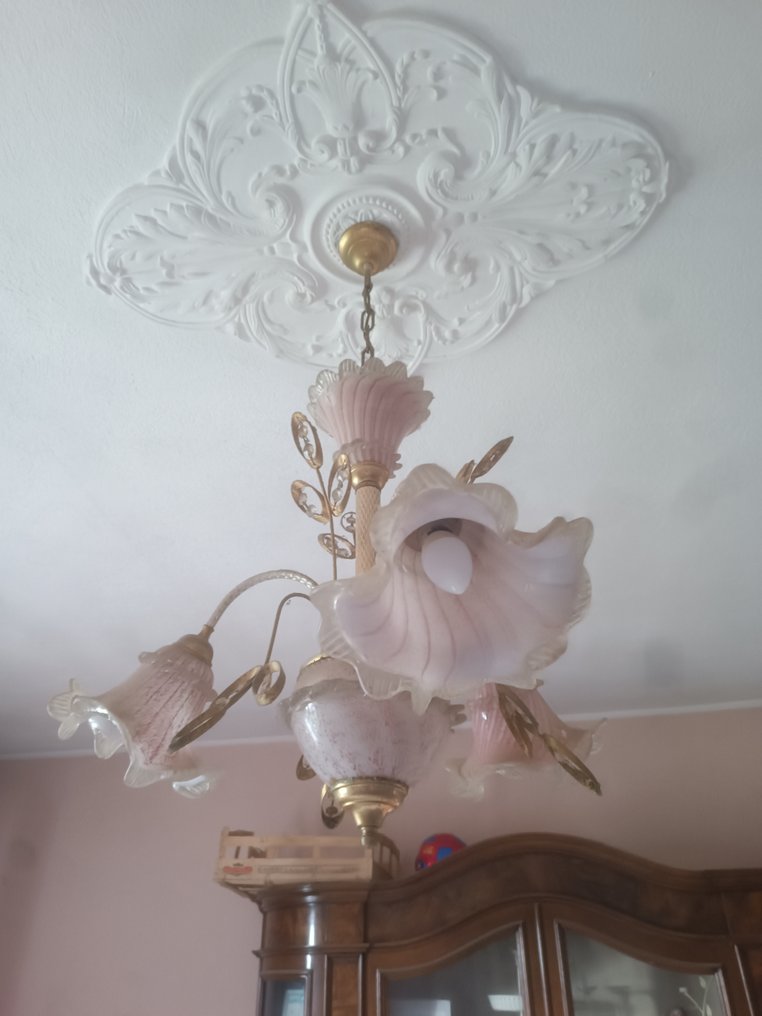 吊灯 - 玻璃, 黄铜 - 80年代的吊灯 #1.0