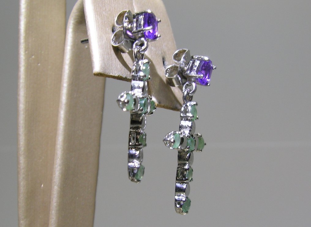 Emerald- Amethyst 耳环 - 高度: 24 mm - 宽度: 13 mm- 2.36 g - (2) #4.3