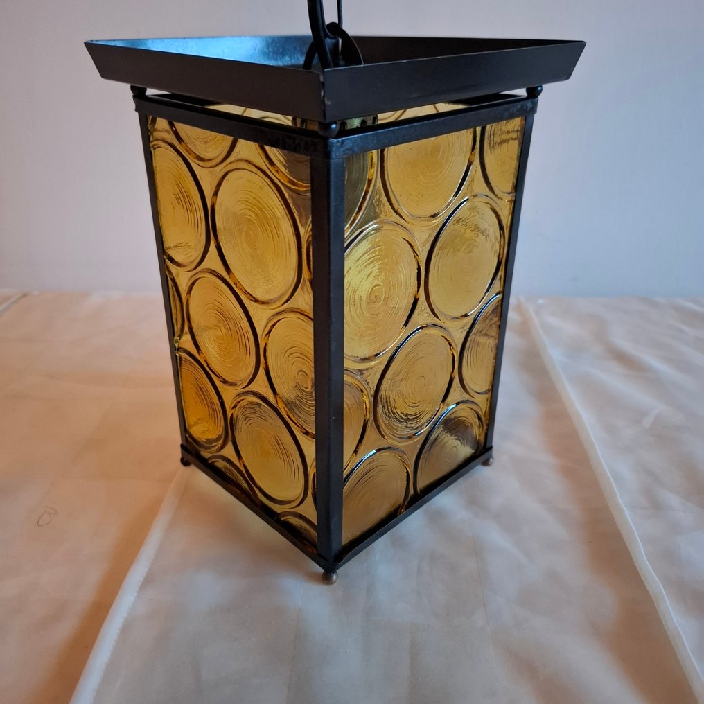 Caged ceiling lamp - Brass, Glass - Pendant lamp #1.0