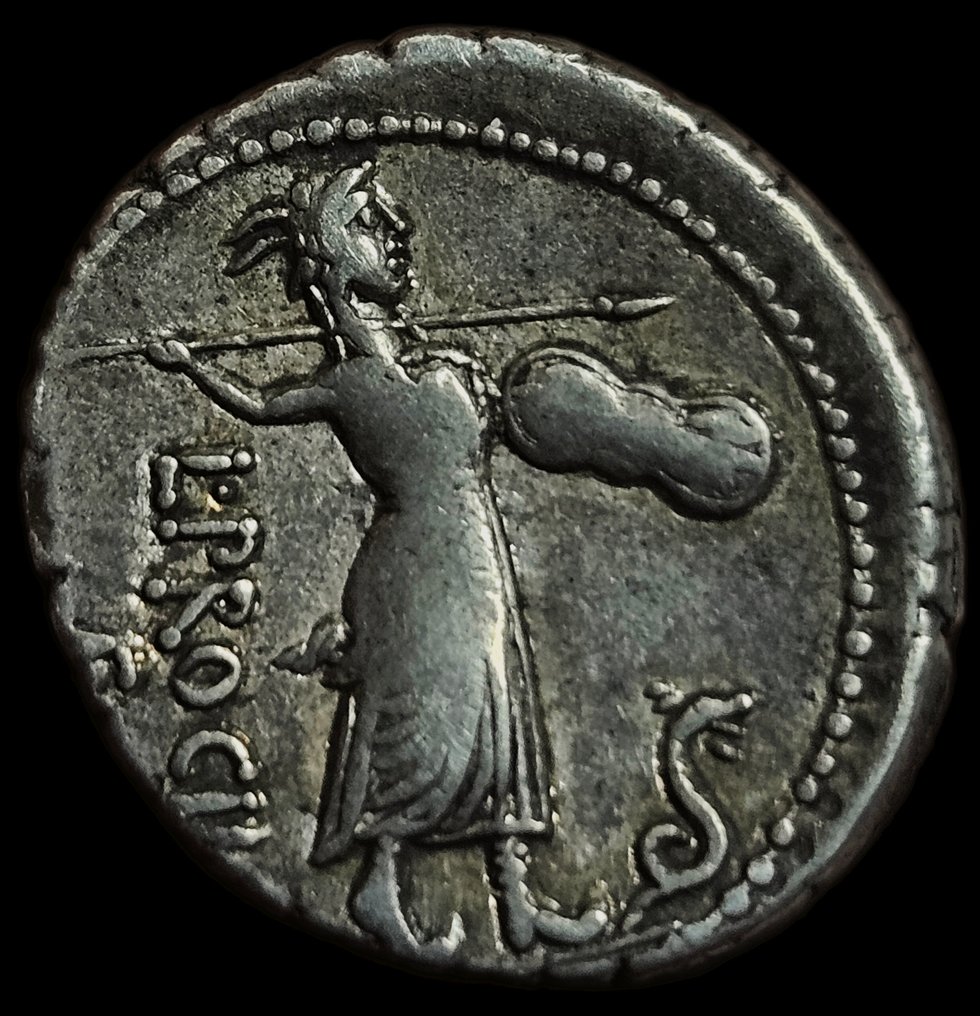 República Romana. L. Procilius, 80 a. e. c.. Denarius Roma #3.2