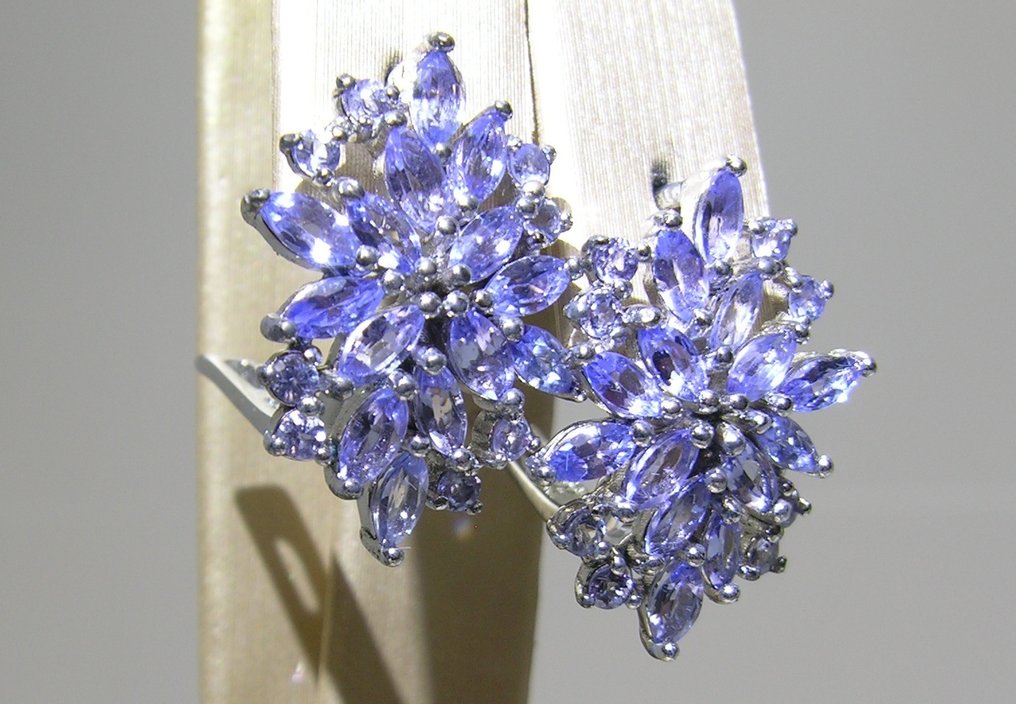 Tanzanit Øredobber - Høyde: 20.3 mm - Bredde: 14 mm- 5 g - (2) #1.0