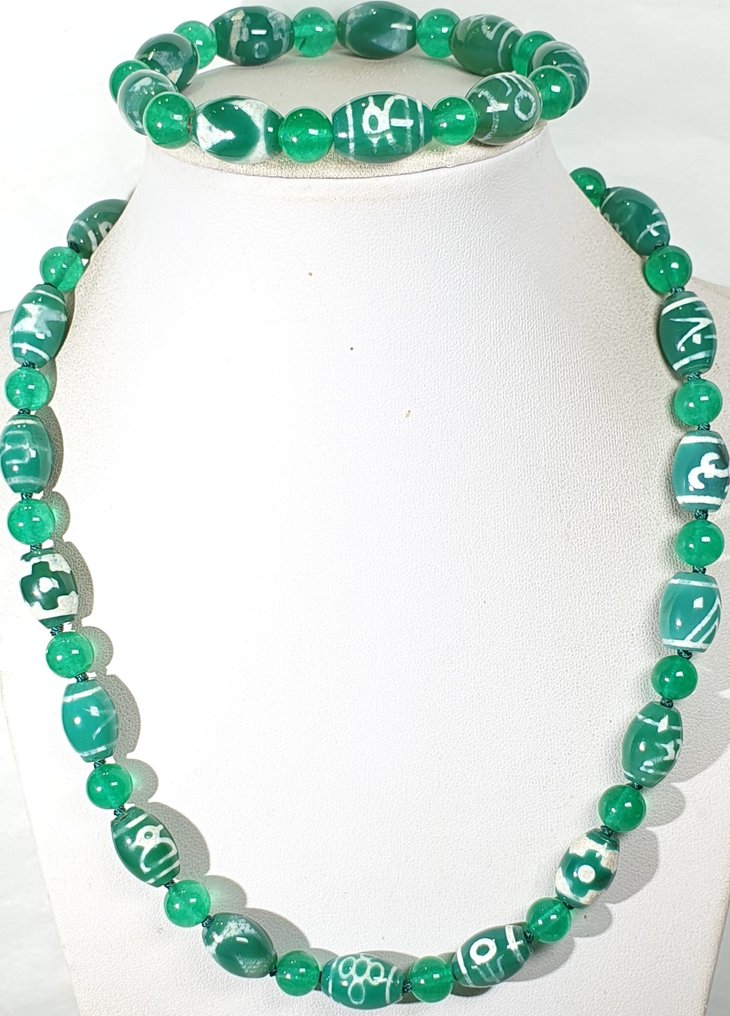 佛教玛瑙 - 保护护符 - 藏族Dzi - 925银 - 手镯与项链 - 项链 #1.0