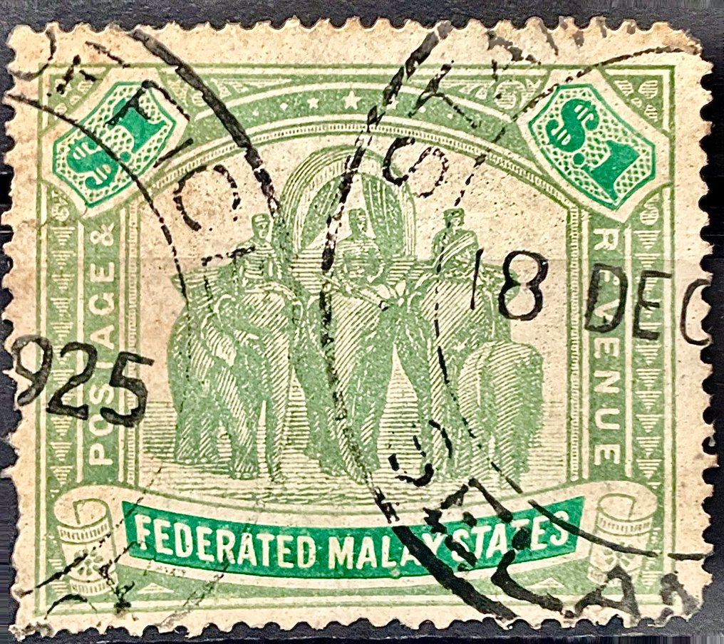 大英國協 1903/1922 - 四个印章，标记为“象群与携带帐篷”，来自马来西亚联盟，价值：630欧元。 - Michel #1.0