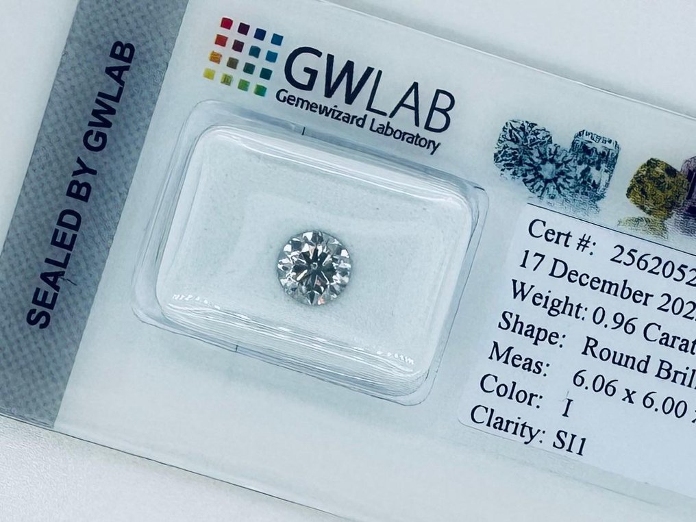 沒有保留價 - 1 pcs 鑽石  (天然)  - 0.96 ct - 圓形 - I(極微黃、正面看為白色) - SI1 - Gemewizard Gemological Laboratory (GWLab) #1.0