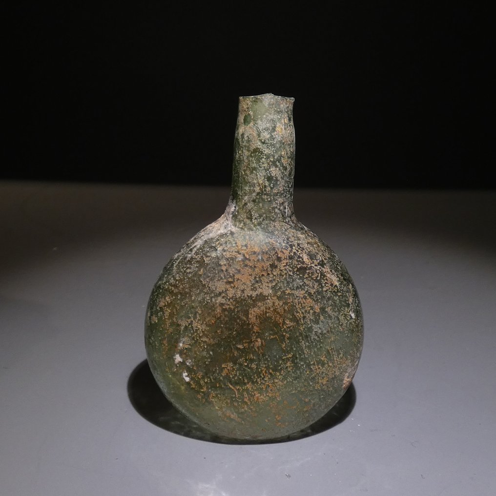 Romain antique Verre Flasque. H. 6,5 cm. Ier - IIe siècle après J.-C. #2.1