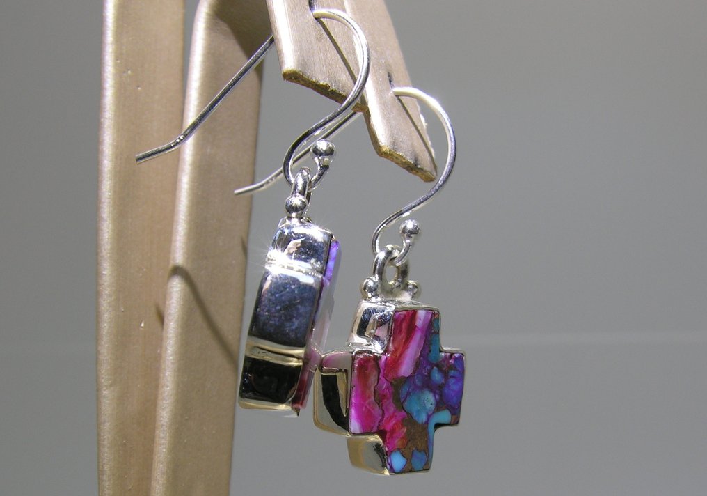 Τυρκουάζ σκουλαρίκια - Ύψος: 30 mm - Πλάτος: 14 mm- 4.3 g - (2) #4.3