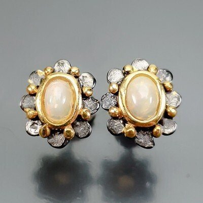 Ασήμι 925, μαύρο ροδρινωμένο - Opal - Σκουλαρίκια #1.0