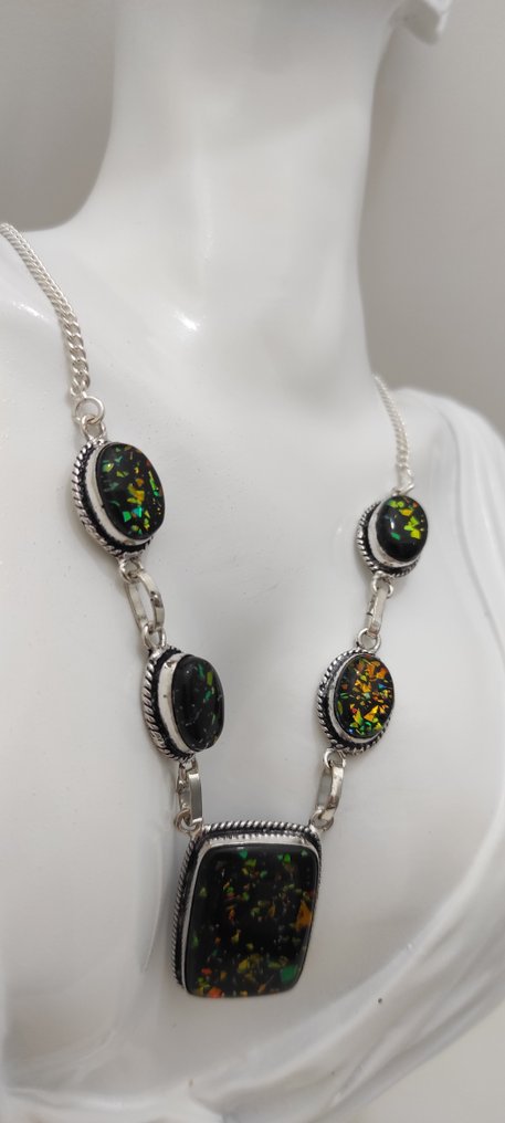 Prata, Colar de prata com selo 925 e Doublet de opala. - Colar #3.2
