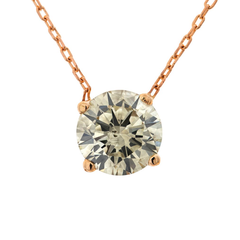 χωρίς τιμή ασφαλείας - Κολιέ με μενταγιόν - 14 καράτια Ροζ χρυσό -  2.01ct. tw. Κίτρινο Διαμάντι (Φυσικού χρώματος) #1.0