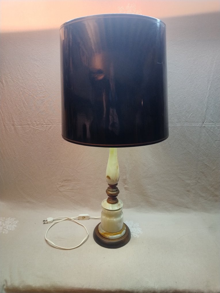 Lampada - Onice, Legno, Tessuto - Grande lampada da tavolo #1.0