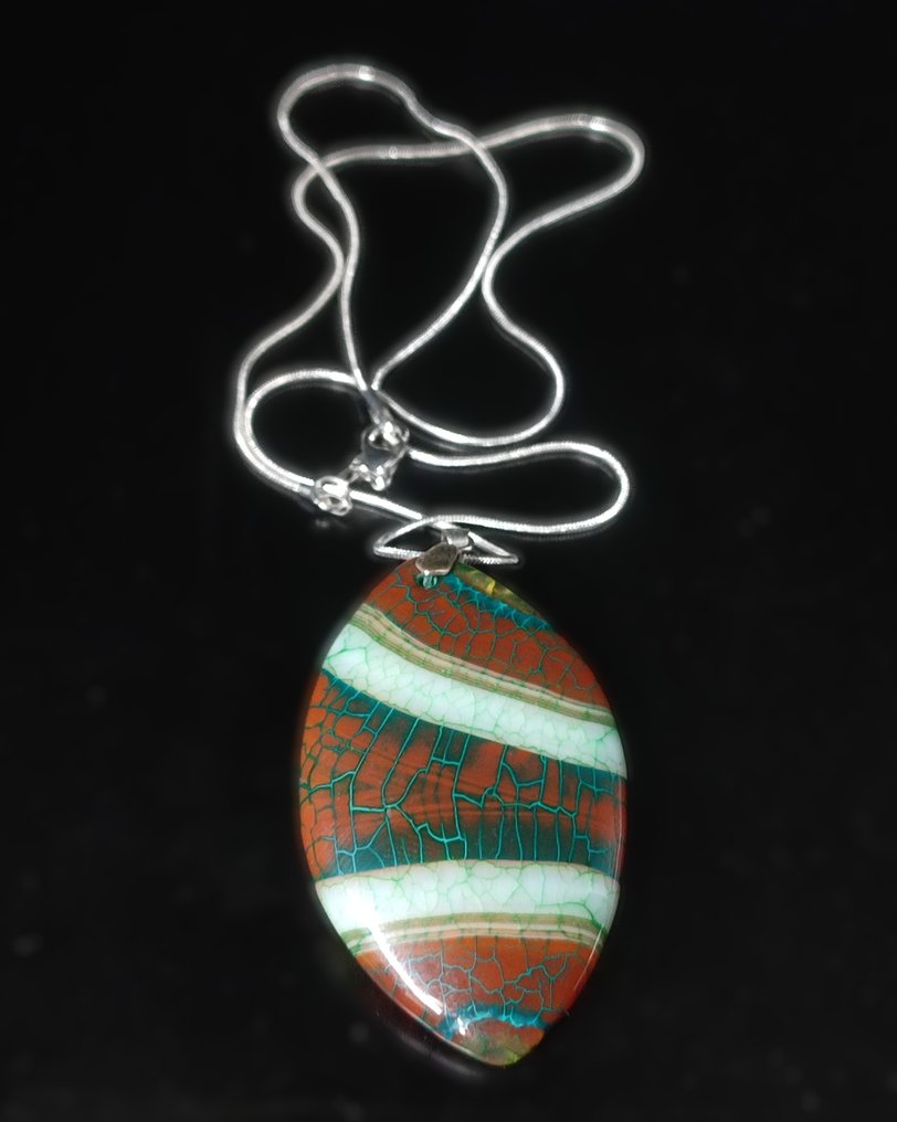 Απίστευτα πολύ όμορφο κρεμαστό με αβεντουρίνη Dragon Veins, ασημένιο κολιέ 925, δωρεάν αποστολή. - Κολιέ με μενταγιόν #4.3