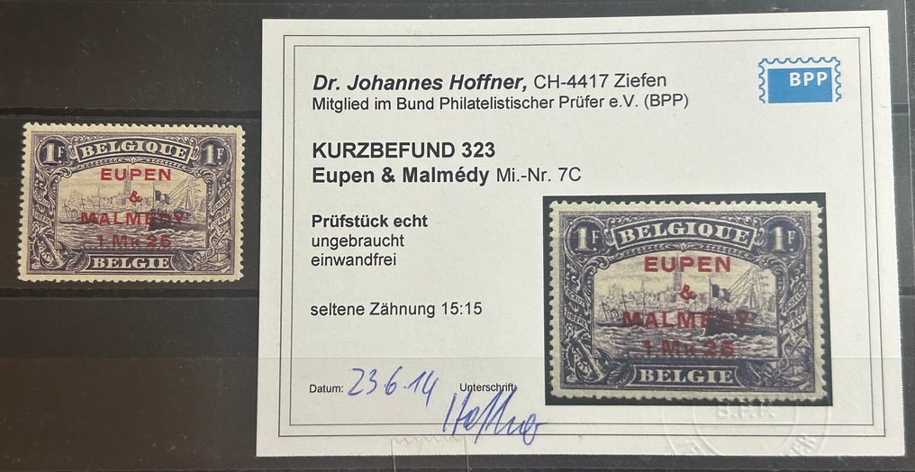 Belgia 1920 - Dekningsmerke med påtrykk 'EUPEN&MALMEDY' med sjeldent tannings - OBP/COB OC61T met CERTIFICAAT #1.0