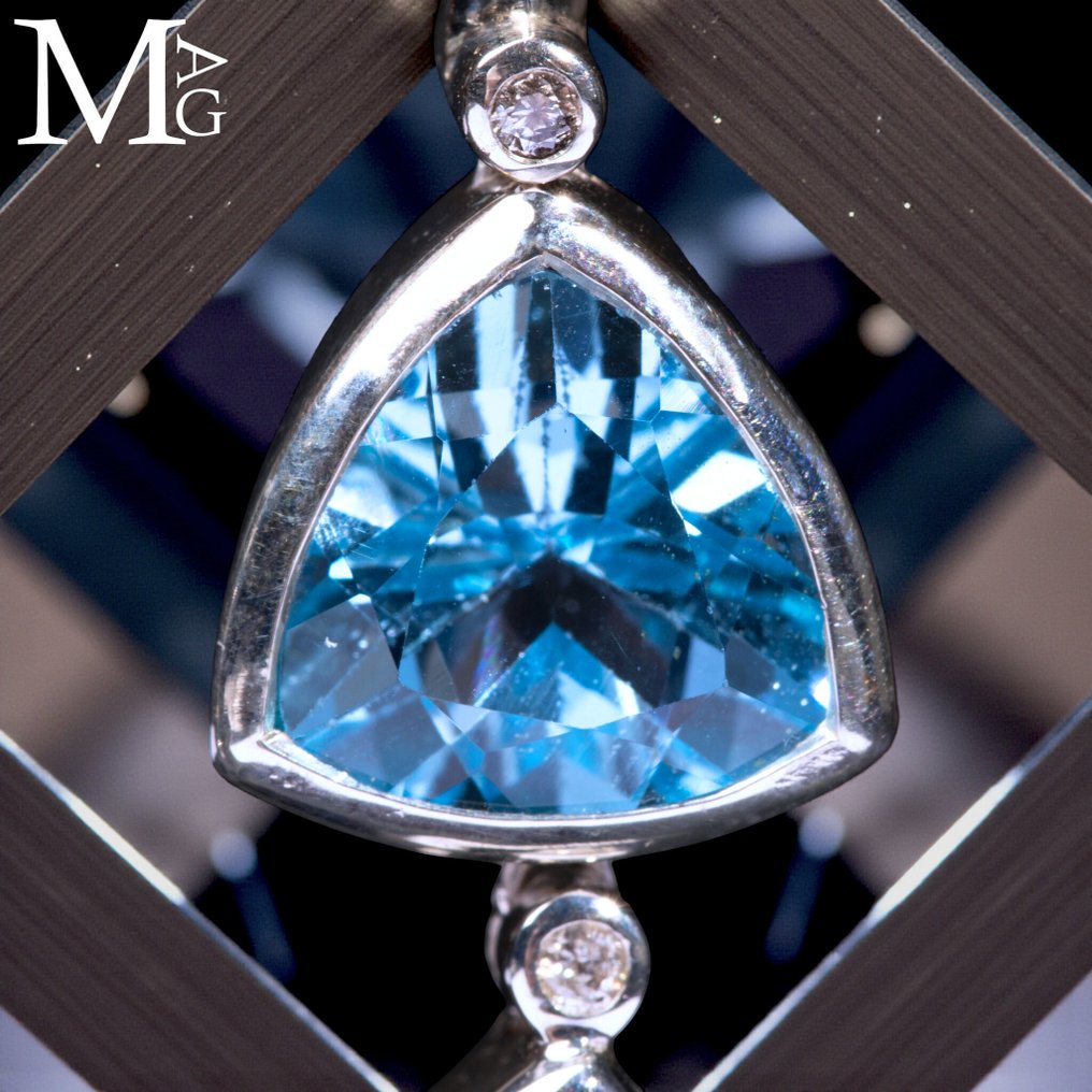 银耳环配蓝宝石、钻石和橄榄石 - 高度: 51.5 mm - 宽度: 12.5 mm- 17 g #3.2