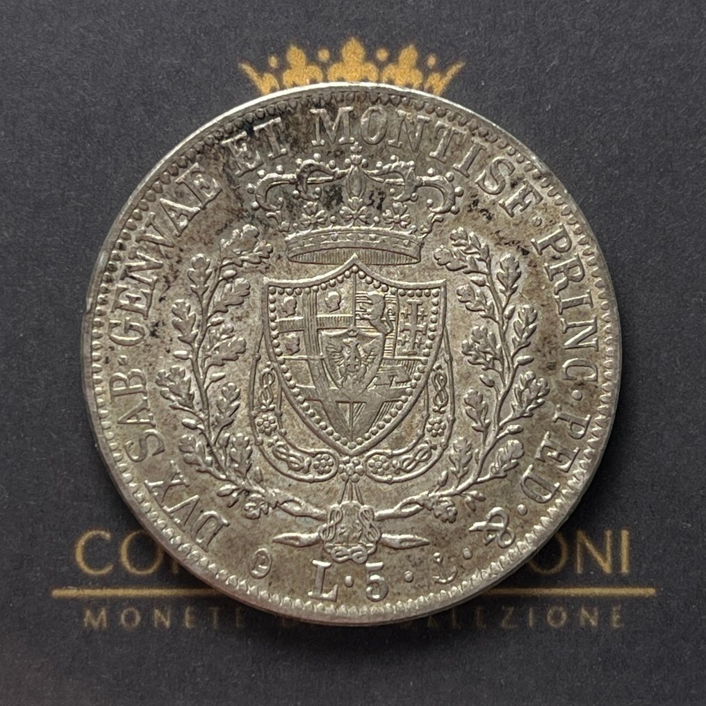 Italia, Sardinian kuningaskunta Carlo Felice. 5 Lire 1827 - Genova #1.0