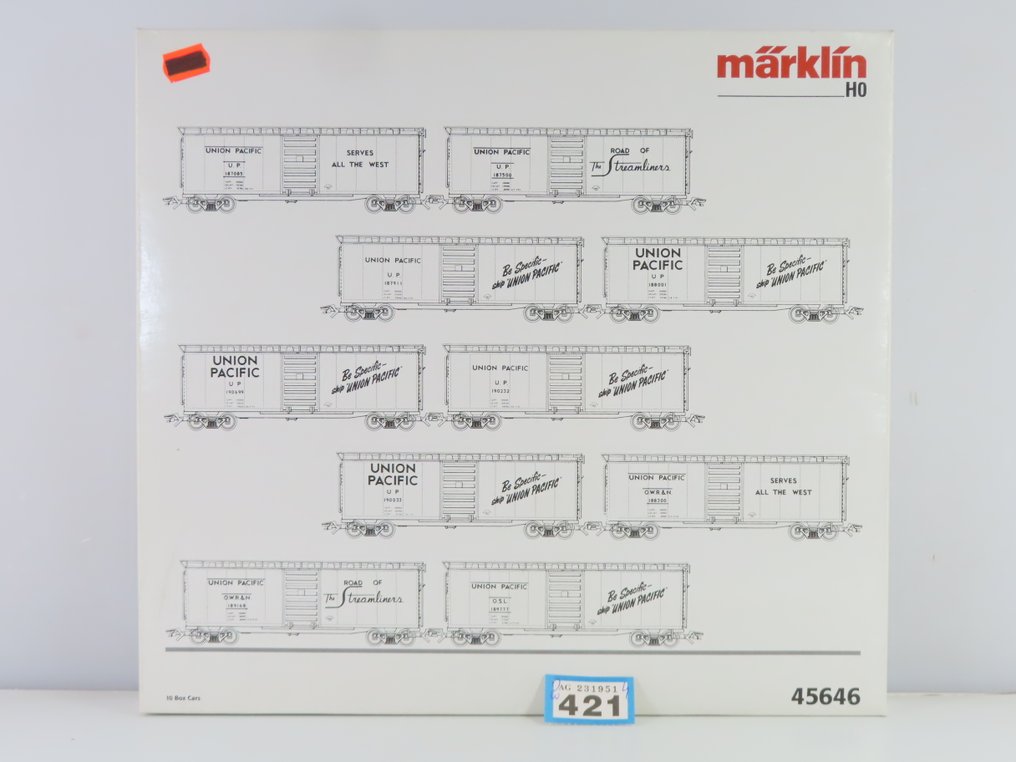 Märklin H0轨 - 45646-1/2/3 - 模型火车货车组 (3) - 三件套货车,配备四轴“Boxcars” - Union Pacific Railroad #2.1