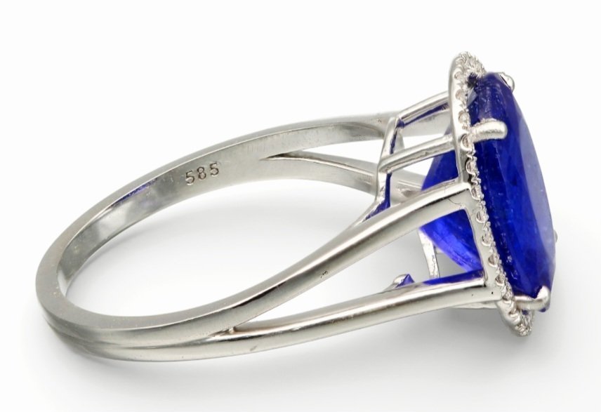 沒有保留價 - 戒指 - 14 克拉 白金 -  4.62ct. tw. 坦桑石 - 鉆石 #4.3