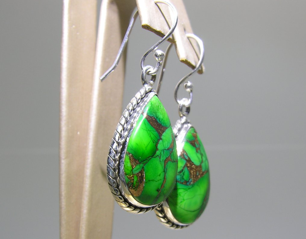 Τυρκουάζ σκουλαρίκια - Ύψος: 39 mm - Πλάτος: 16 mm- 7.48 g - (2) #3.2