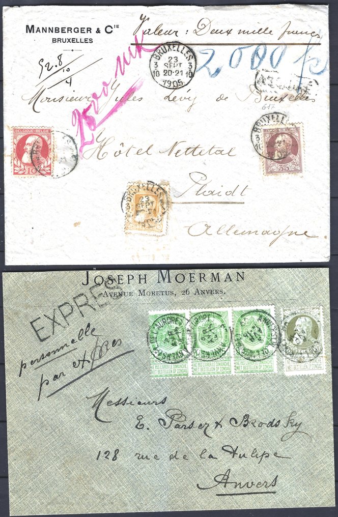 Βέλγιο 1893/1900 - Εκπομπή «Fine Barbe» και «Grosse Barbe» - 8 φάκελοι με μεικτό ταχυδρομικό τέλος. - COB/OBP 61 #1.0