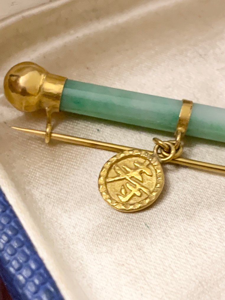 χωρίς τιμή ασφαλείας - Καρφίτσα - 18 καράτια Κίτρινο χρυσό, Jade Νεφρίτης #1.0