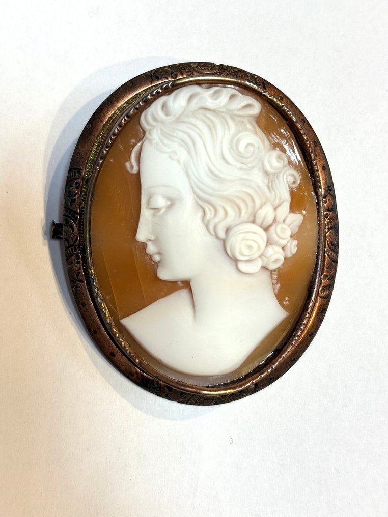 没有保留价 - 胸针 黄铜色 - 贝壳浮雕饰品 #2.1